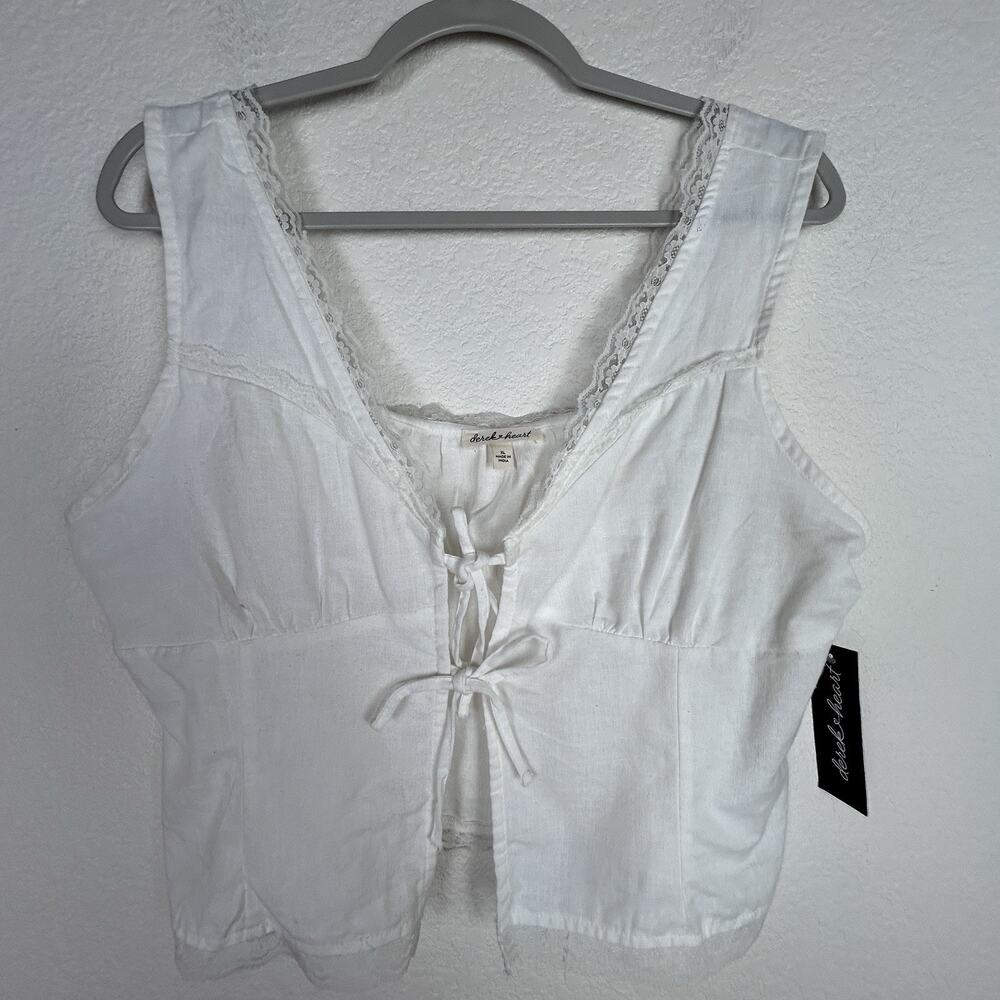 NWT Derek Womens Sz XL heart front tie sleeveless vest top Romantic